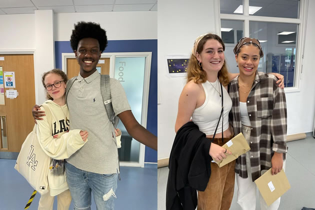 Sixth formers at Chiswick School after receiving their grades