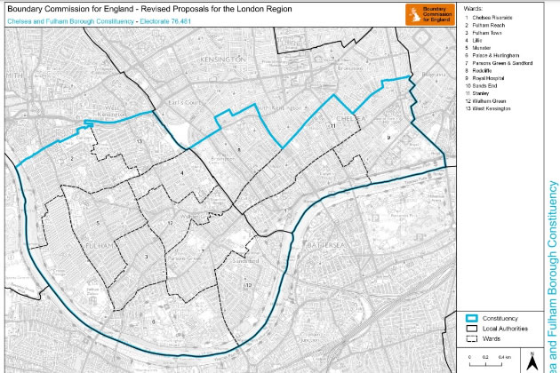 New proposed boundary of Chelsea and Fulham constituency