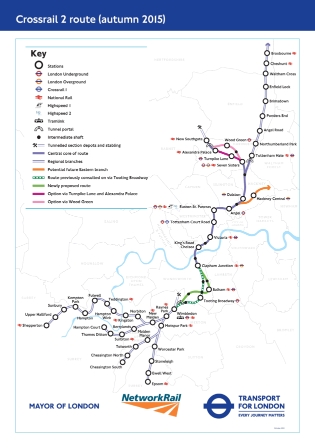 Map of the Crossrail 2 route 