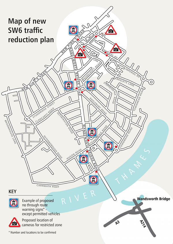 Map of H&F Council's traffic reduction plan in Fulham