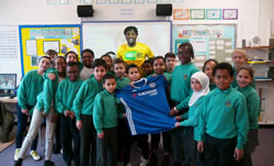 Chelsea player Nathaniel Chalobah at Sulivan School in Fulham