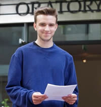 Patrick Dunne at London Oratory School with A Level results