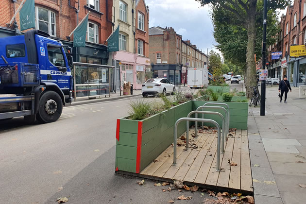 A parklet on Wandsworth Bridge Road 