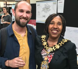 Oliver Joyce winnere of Imagine Hammersmith competition with Mayor 