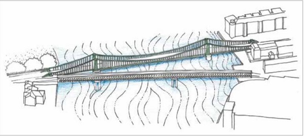 Artist's impression of temporary bridge across Thames