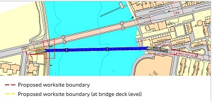 Illustration of temporary bridge across Thames