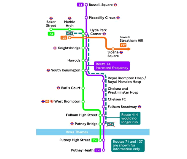 A map showing the revised routes