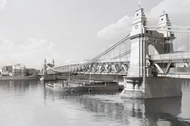 A visualisation of the double decker structure on Hammersmith Bridge