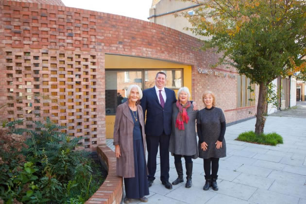 Dame Sheila Hancock (left) with Cllr Stephen Cowan (second left) outside the Hammersmith Quaker Meeting House