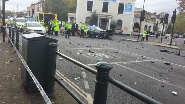 Debris strewn around junction of Castelnau and Lonsdale Road 