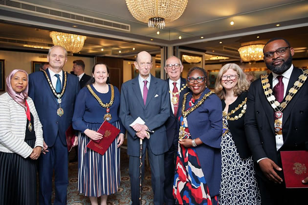 Left to right: Deputy Mayor of Ealing, Cllr Faduma Mohamed; Mayor of Hillingdon, Cllr Philip Corthorne; Mayor of Newark/Nottinghamshire, Cllr Barbara Corrigan; H.R.H Prince Edward, Duke of Kent; Mayor of Westminster, Cllr Paul Dimoldenberg; H&F Mayor Cllr Sharon Holder; Deputy Mayor of Wandsworth, Cllr Rosemary Birchall; and Mayor of Islington, Cllr Jason Jackson. Picture: H&F Council