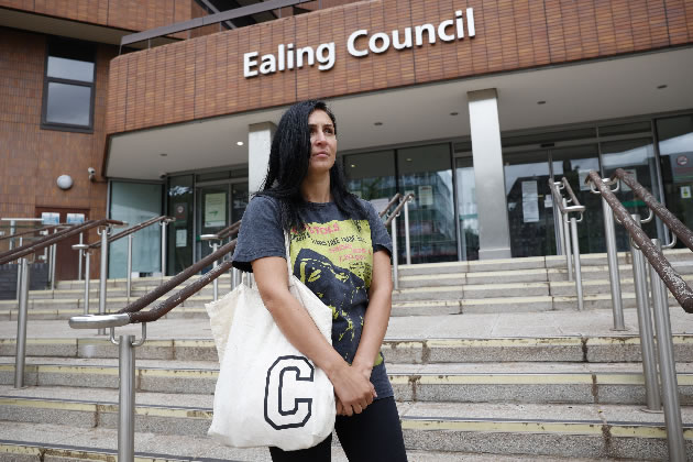 Paula, Marston Court resident, outside Ealing Council after spending the night