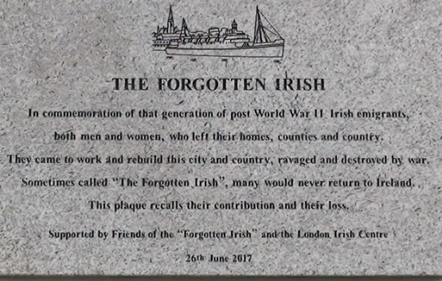 plaque to the forgotten irish