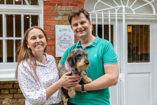 Charlie and Fran are often accompanied to work by two-year-old rescue dog Maggie 