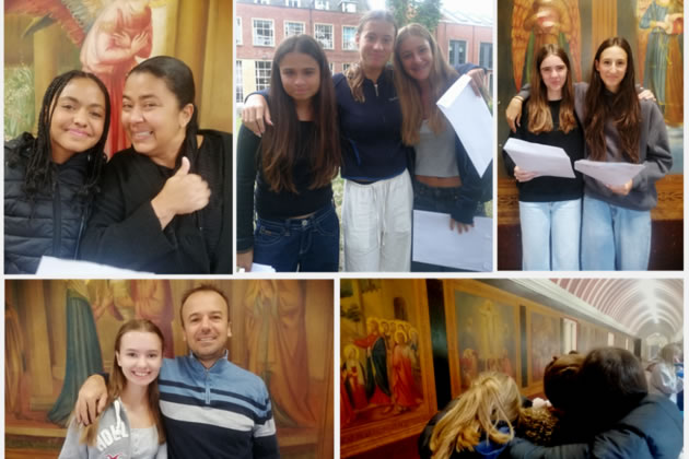 A montage of Sacred Heart students receiving their GCSEs